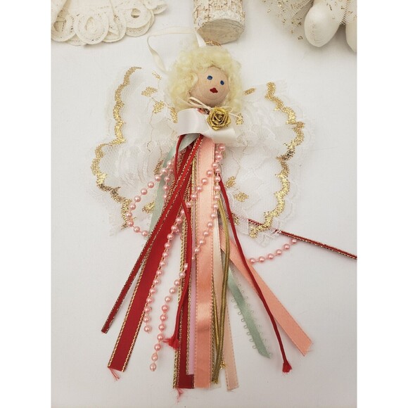 Lot Of 4 Angel Ornaments Christmas Ornaments Fabric & Resin Bunny Rabbit Sweet - Picture 5 of 6